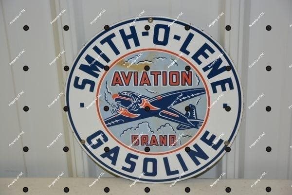Smith-o-Lene Aviation Brand Gasoline w/plane porcelain sign