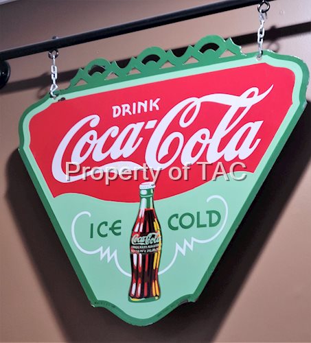 Drink Coca Cola Ice Cold Triangle Double Sided Porcelain Sign