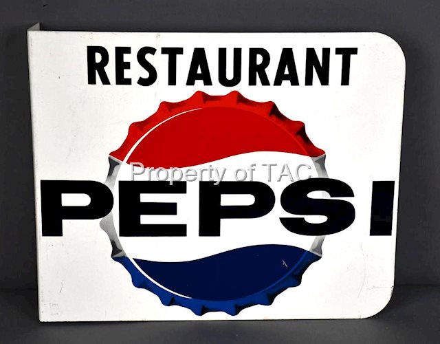Pepsi w/Bottle Cap Logo "Restaurant" Metal Flange Sign