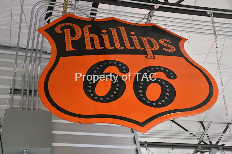 Phillips 66 (orange & black) Porcelain Sign w/cats eyes reflectors