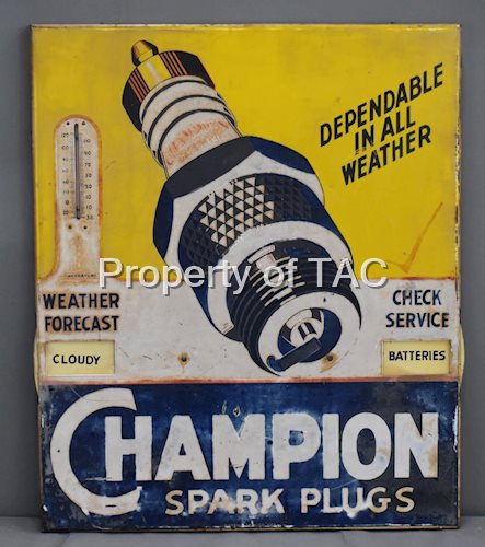 Champion Spark Plugs Thermometer/Weather Forecast Metal Sign