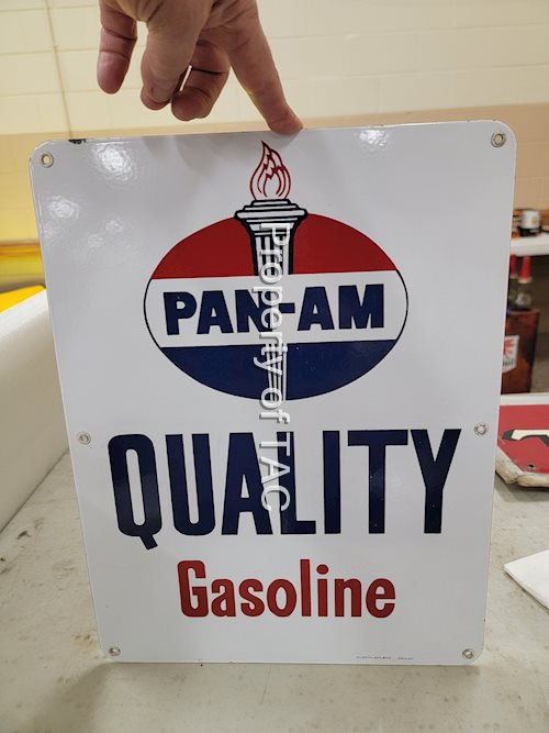 Pan-Am Quality Gasoline w/Logo Porcelain Pump Sign