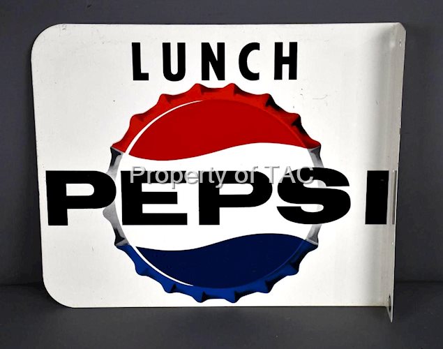 Pepsi w/Bottle Cap Logo "Lunch" Metal Flange Sign