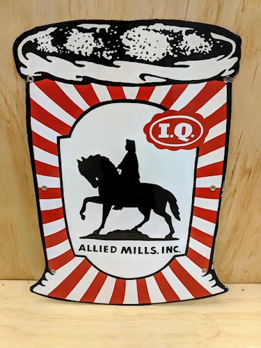 Wayne Feeds Allied Mills SSP Single Sided Porcelain Diecut Feedbag Sign