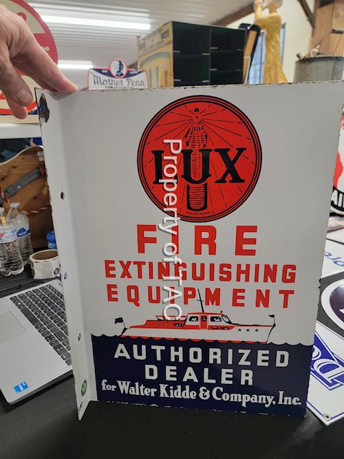 Lux Fire Extinguishing Equipment Authorized Dealer w/yacht Porcelain Flange Sign