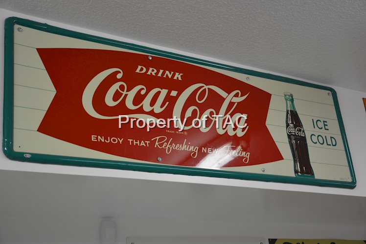 Drink Coca-Cola "Enjoy that refreshing new feeling" with fishtail and bottle logo,