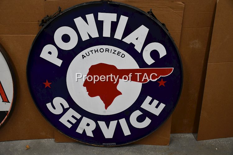 Pontiac Service w/Full Feather and Stars logo Porcelain Sign