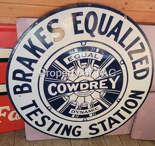 Cowdrey Brakes Equalized Testing Station Porcelain Sign