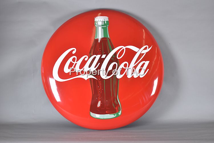 Coca-Cola Porcelain Button Sign w/Bottle