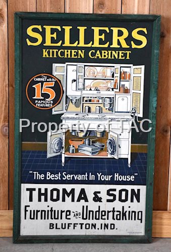 Sellers Kitchen Cabinet w/Image Metal Sign
