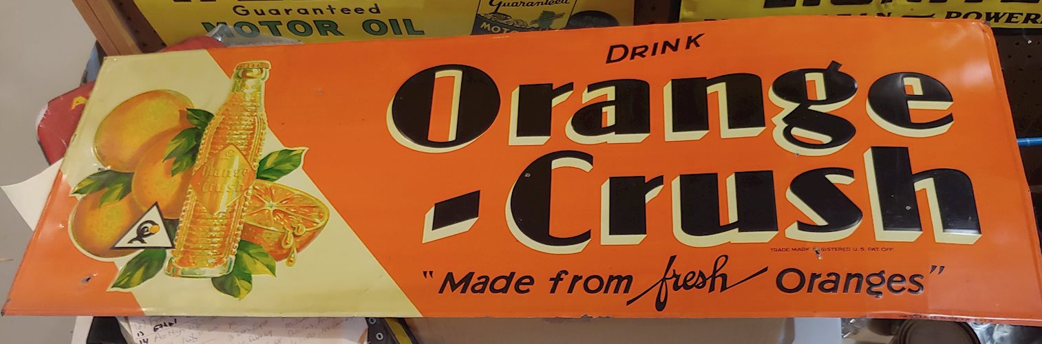 Drink Orange-Crush w/bottle & oranges Metal Sign