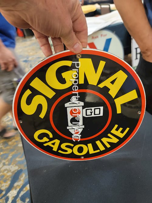 Signal Gasoline w/Red Spotlight Logo Porcelain Pump Sign