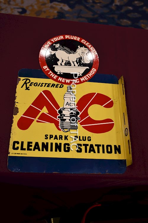 AC Spark Plug Cleaning Station Metal Flange Sign
