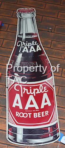 Triple "AAA" Root Beer Bottle Shaped Metal Sign