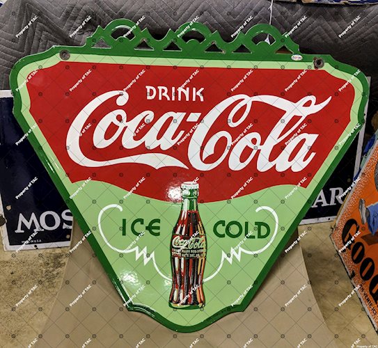 Drink Coca Cola Ice Cole Diecut DSP Double Sided Porcelain Sign w/ Bottle