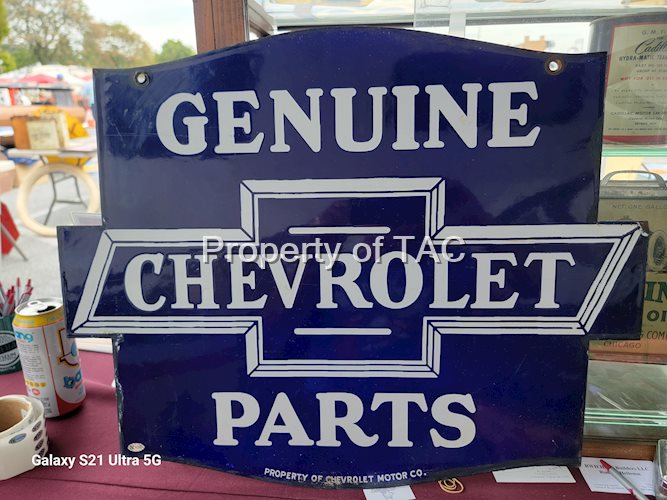 Genuine Chevrolet Parts w/bowtie Logo Porcelain Sign