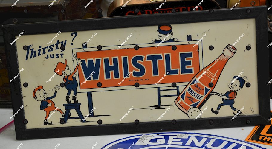 Thirsty? Just Whistle w/kids and bottle (early) metal sign