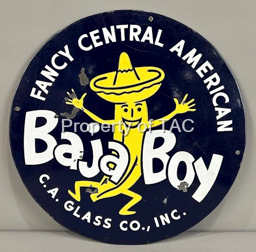 Baja Boy Single-Sided Porcelain Sign W/ Dancing Banana Graphic