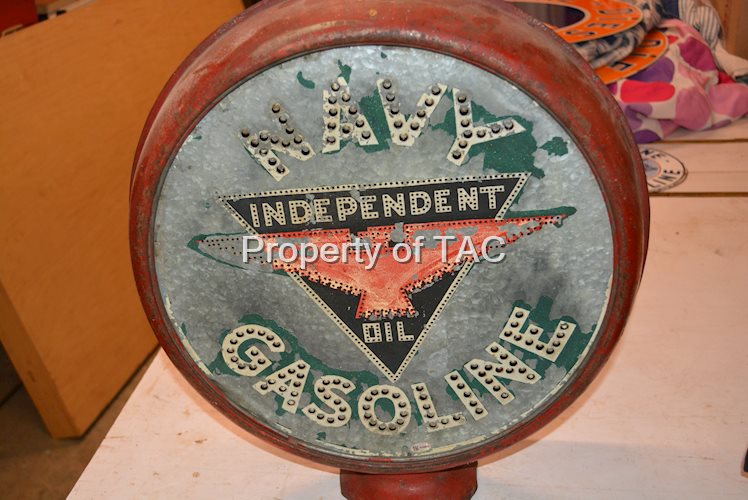 Independent Oil "Navy Gasoline" Punched Metal Globe Face