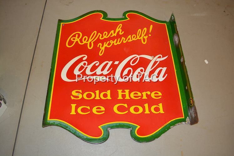 Coca-Cola "Refresh Yourself!" Porcelain Flange sign