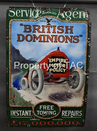 British Dominions Authorized Service Agent "Empire Motor Policy" Porcelain Sign