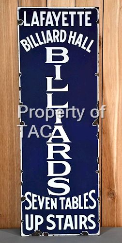 Billiard Hall Seven Tables Up Stairs Porcelain Vertical Sign