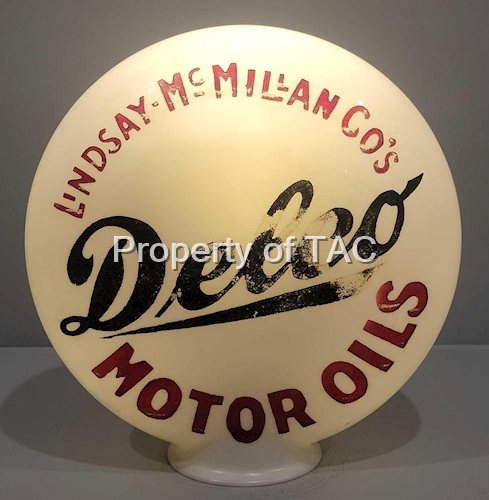 Delco Motor Oil Lindsay-McMillan OPE Milk Glass Globe