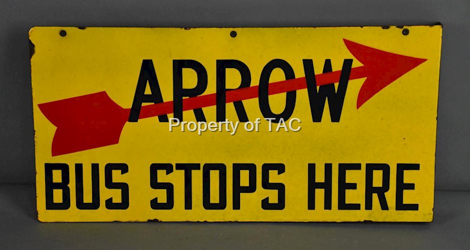 Arrow Bus Spots Here Porcelain Flange Sign