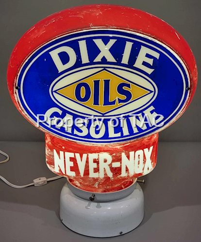 Dixie Oils Gasoline "Never-Nox" Milk Glass Key Hole Globe