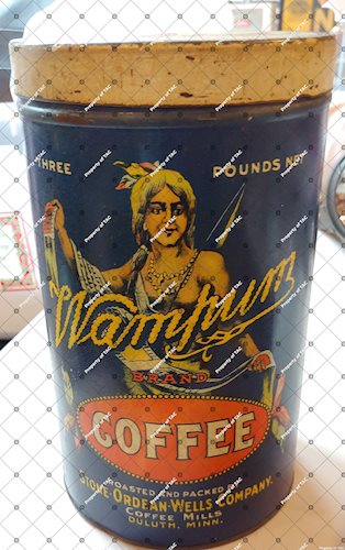 Blue Bird Coffee Wampum Brand 3 Pound Round Tin Can w/ Lid