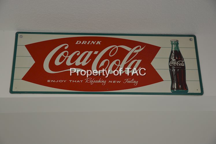 Drink Coca-Cola "Enjoy that refreshing new feeling" with fishtail and bottle logo,