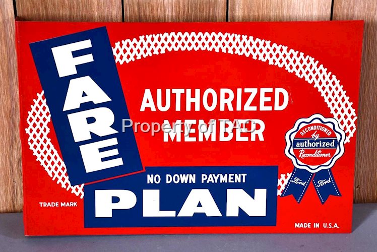 (Ford) Fare Plan "Authorized Member" w/Ribbon Metal Flange Sign