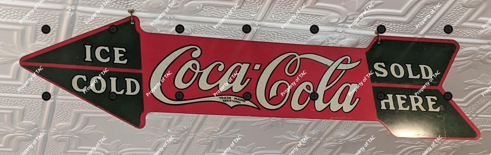 Ice Cold Coca Cola Sold Here DST Tin Arrow Sign