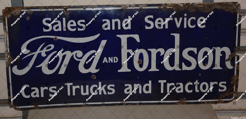 Ford and Fordson Sales and Service Cars Trucks and Tractors Sign