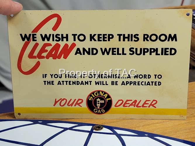 Signal "We Wish To Keep This Room Clean" w/Logo Metal Sign