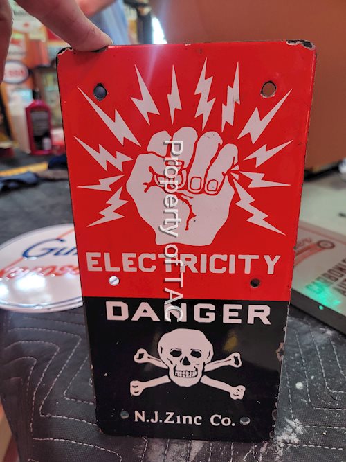 Electricity Danger N.J.Zinc Co. Porcelain Sign