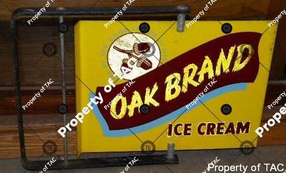 Oak Brand Ice Cream DST Double Sided Tin Spinner Sign w/ Bracket