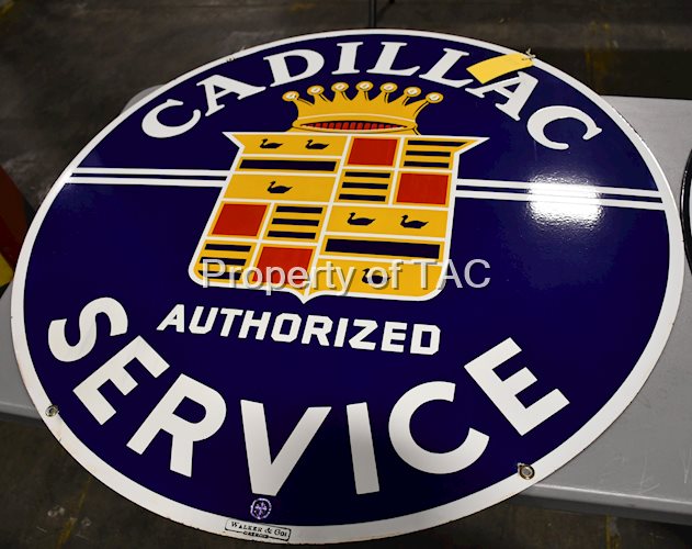 Cadillac Authorized Service w/Crest Logo Porcelain Sign
