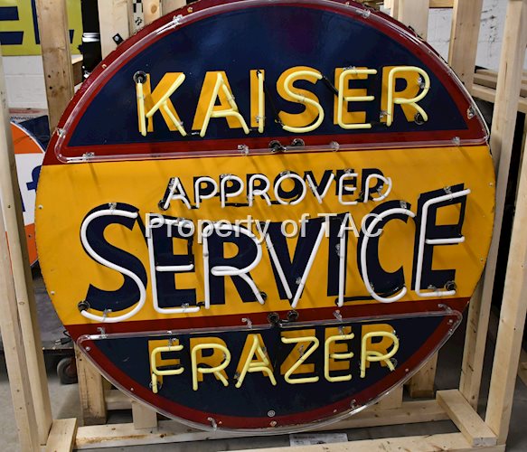 KAISER FRAZER APPROVED SERVICE DOUBLE-SIDED PORCELAIN SIGN WITH NEON ADDED
