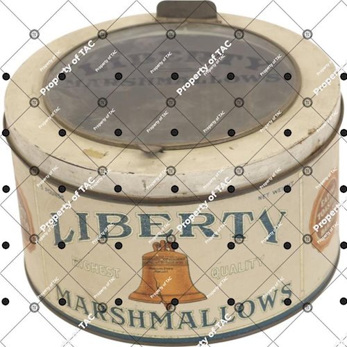 Liberty Marshmallows glass top store display tin
