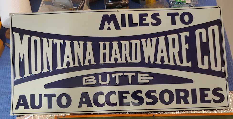 Miles to Montana Hardware Co Butte Auto Accessories Metal Sign
