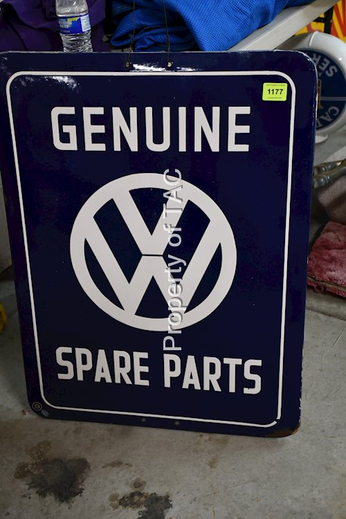 VOLKSWAGEN SPARE PARTS W/LOGO SINGLE-SIDED PORCELAIN ROLLED EDGE SIGN