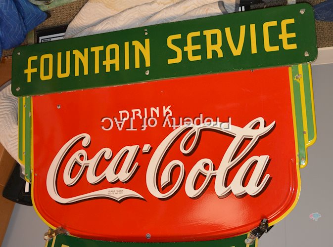 Drink Coca-Cola Fountain Service w/Lunch Hanger Porcelain Sign
