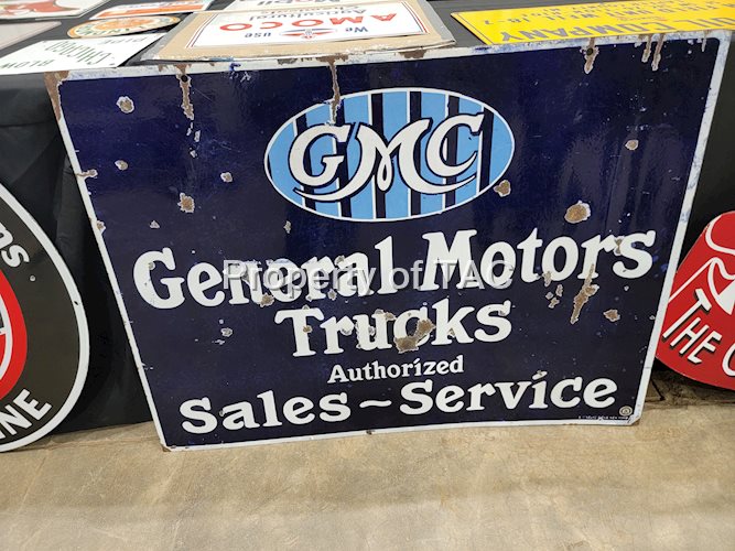 GMC General Motors Trucks Authorized Sales & Service Porcelain Sign