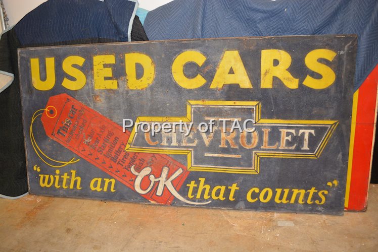 Chevrolet in Bowtie Used Cars w/Red Tag Early Smaltz Sign