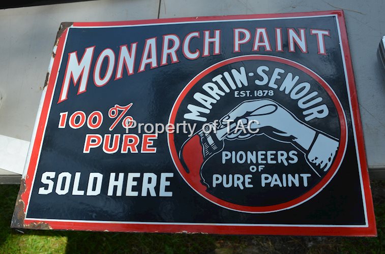 Monarch Paints 100% Pure Sold Here w/Graphics Porcelain Sign