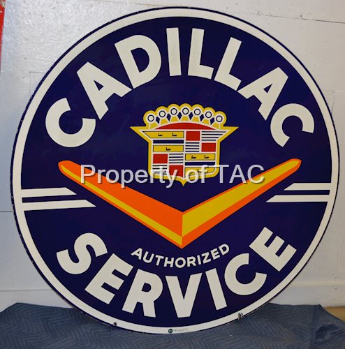 Cadillac Authorized Service w/Crest & "V" logos Porcelain Sign