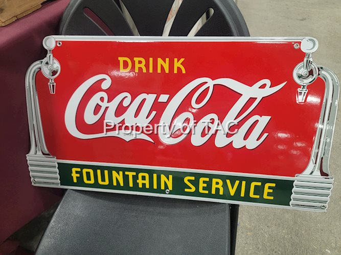 Drink Coca-Cola Fountain Service w/Spigots Porcelain Sign