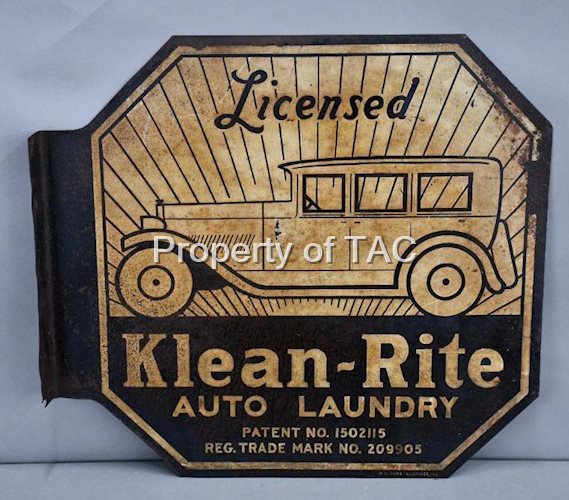 Licensed Klean-Rite Auto Laundry w/Car Metal Flange Sign