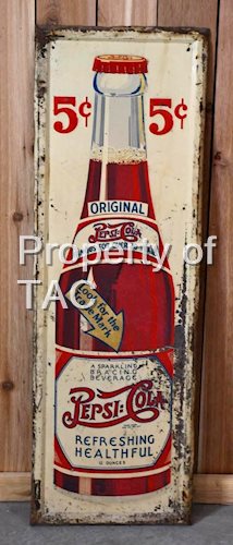 Pepsi:Cola "Look for the Trade Mark" w/Bottle Metal Sign